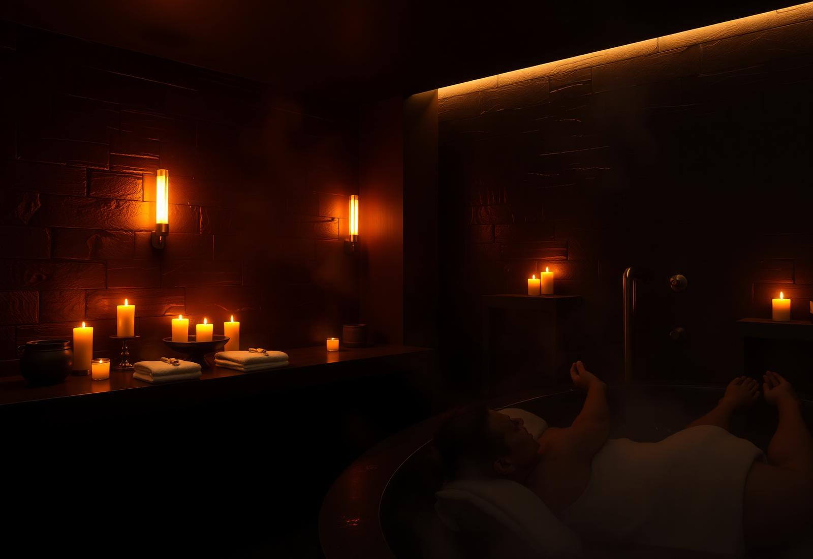 Espace de détente du Spa by Yasmine, lumière chaude et ambiance tamisée